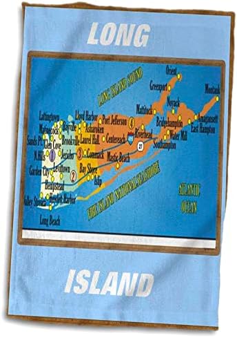 3dRose Florene Décor II - Карта на Лонг Айлънд в кадър - Кърпи (twl-39011-1)