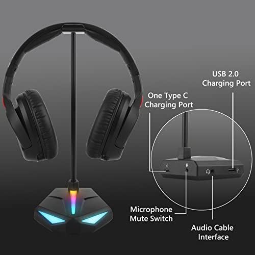 Поставка за слушалки Geekria RGB със съраунд звук 3.5 мм AUX 7.1 и 3 USB порта, поставка за гейминг слушалки за два КОМПЮТЪРА