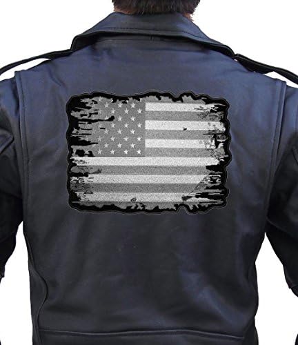 Байкерская Нашивка с бродерия на Американското знаме от кожа на Висше Патриотични нюанса Сиво и Сребристо -Сива-XL