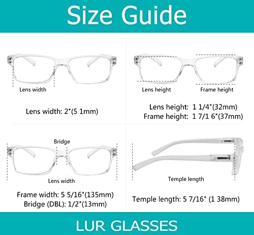 LUR 6 Опаковки, прозрачни очила за четене + 3 опаковки очила за четене в метална рамка (общо 9 двойки ридеров + 1,25)