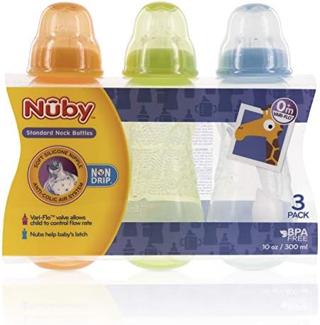 Шише Nuby без капки стандартно гърло, 10 унции, Цветове могат да се различават, 3 бр. (опаковка по 1 парче)