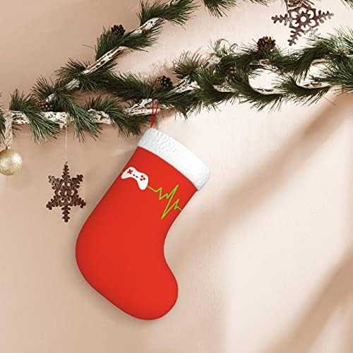 Yoigng Сърцебиене Геймър Коледен Отглеждане На Коледни Чорапи, Класически Празнична Украса Окачен Чорап За Камина