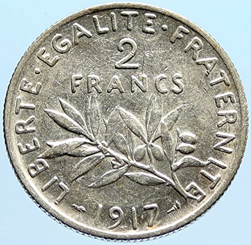1917 FR 1917 ФРАНЦИЯ Антични френска монета на стойност 2 франка w La 2 франка Добра несертифицированная