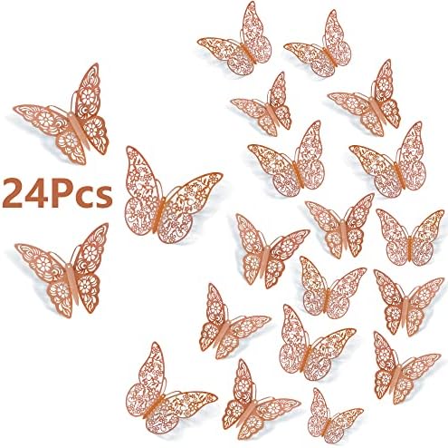 SAOROPEB 3D Стенен Декор с пеперуди, 24шт, 3 Размера, 2 Стил, Подвижни Стикери за стени, Стикери за стена под формата на пеперуди, Декор