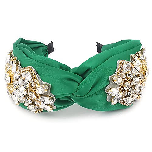 QTMY Модни превръзка на главата с кристали, скъпоценни камъни, перли, аксесоари за коса, превръзка на главата, шапки за жени, зелен