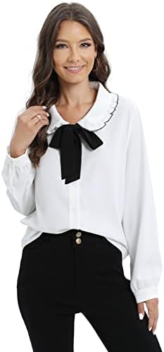 ETOSELL/ Дамски Блуза с къс ръкав и яка Питър Пан, Училищна униформа За момичета, Бяла Риза, Дамски Ризи с копчета с лък, OL