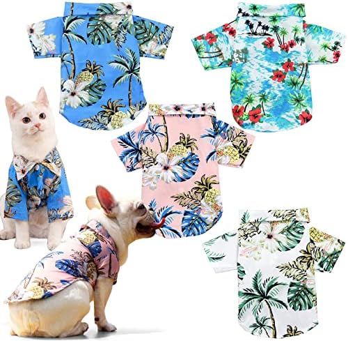 KAKALUOTE, 4 предмета, Тениски за кучета, Дрехи с принтом домашни любимци, Тениска за кучета в хавайски стил, с цветен модел,