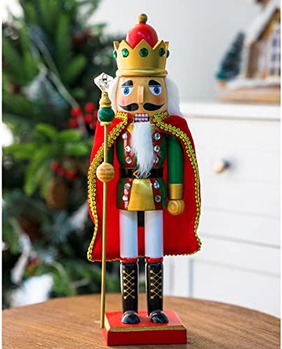 14-Инчов Традиционна Дървена Крал Щелкунчиков VISFLAIR, Празничен Коледен Декор за Рафтове и маси