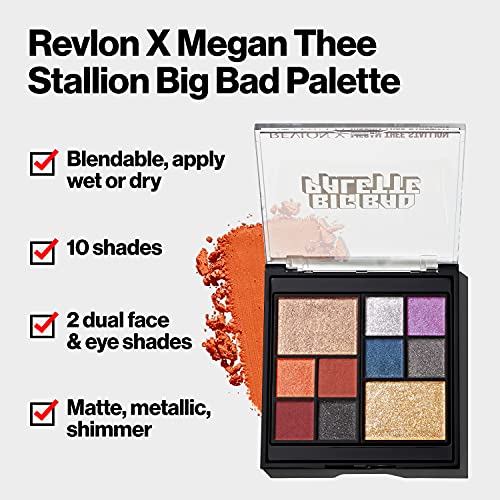 Палитра сенки за очи от Revlon, Megan Thee Stallion Eye Makeup, Кремаво-Пигментированная с матирано и перлата на покритие, 001 Big Bad