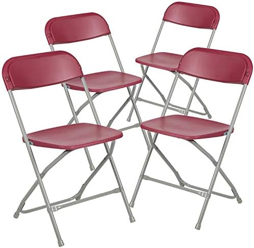 Пластмасов сгъваем стол от серията Flash Furniture Херкулес - Червен - 4 опаковки с Тегло от 650 килограма, Удобен стол за провеждане