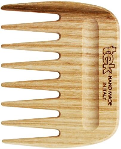 TEK - Малък гребен с широки зъбци от естествено дърво ръчна изработка в Италия, за Гъста, Къдрава коса - 9 х 7,5 см