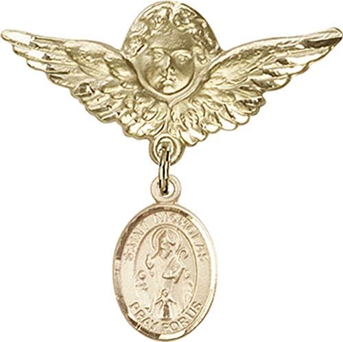 Детски икона Jewels Мания за талисман на Свети Николай и пин Ангел с крила | Детски иконата със златен пълнеж с талисман на Свети