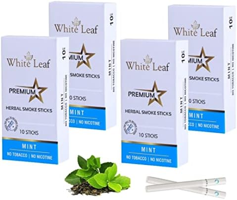 Цигари White Leaf Premium Herbal Smoke с вкус на мента, на не съдържа тютюн и никотин (опаковка от 40 пръчки) Не води до пристрастяване - Помага за отказване на цигарите | тютюнопуше?