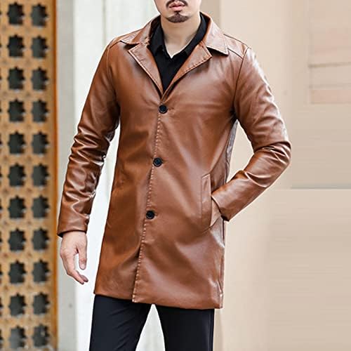Мъжки тренч от изкуствена кожа, Класически Приталенное палто от Изкуствена кожа, Зимни Руното яке-ветровка с ревери (Хакове, 5X-Large)