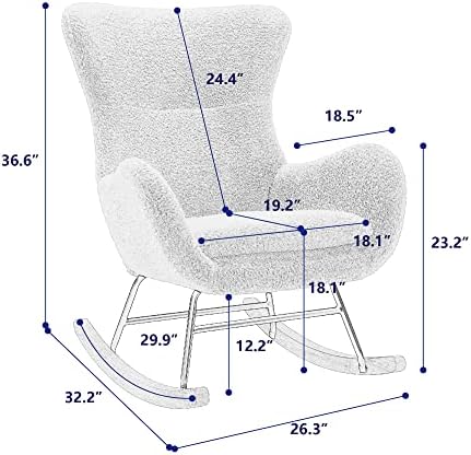 Модерно кресло-люлка Olela, Тапицирана Седалка от Плюшени тъкани с Висока облегалка и Подлакътници, Акцентное Стол от вълна от Овце, Едноспален