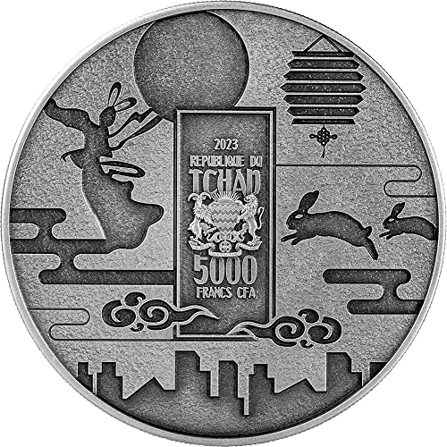 2023 Модерна Възпоменателна монета PowerCoin Чанг Ер И Нефритови Заек 1 Унция Сребърна Монета 5000 Франка Чад 2023 Антични Гарнитури