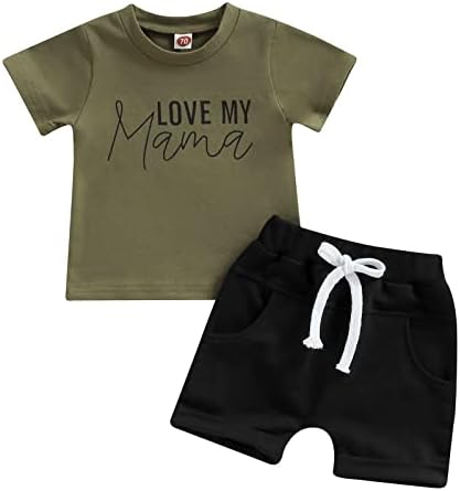 Облекло за Деня на Майката за Новородено Момче, Тениска с къс ръкав и Писмото принтом, Топ, къси Панталони, Комплект Летни дрехи