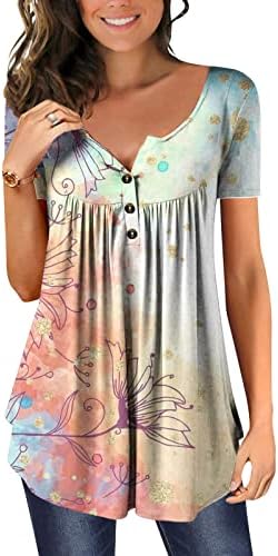 Дамски Блузи С Флорални Принтом, Модни и Ежедневни Тениска Копчета с V-образно деколте и Дълъг Ръкав, Свободна Блуза, Блузи