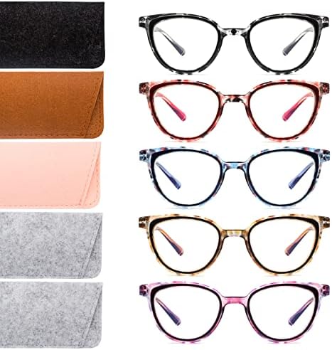 Areyeth 5 Опаковки Очила за четене Котешко око за жените, Блокер Синя Светлина Четци с пружинным тръба на шарнирна връзка (+2,75
