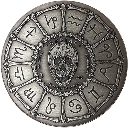 Монети SkullCoins LEO - 2015 Memento Mori Series Zodiac 7 - Сребърни кръгли с антични завършени с тегло 1 Унция - Нисък тираж
