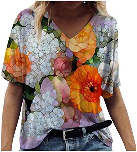 Жените риза Neartime с къс ръкав, тениска с кръгло деколте, блуза в стил бохо с флорални принтом, ежедневни блузи