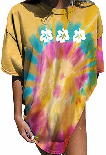Памучен Графична Реколта Блуза-Оцветител с Къс Ръкав Свободно Намаляване на Тениска за Момичета, Мъжки Топ за Почивка, Лято-Есен, Женски