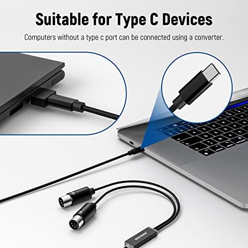 MIDI кабел NEEWER USB Type C с вход и изход, Свързване на клавиатурата/Синтезатор за редактиране и запис, Кабел-адаптер MIDI с Индикатор