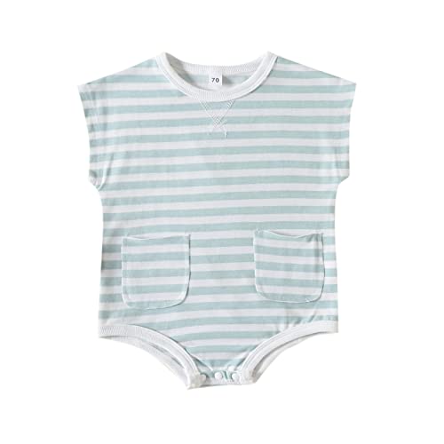 Сладки пролет-лято съоръжения за момичета Дрехи, пуловер без ръкав райе с принтом, гащеризон за новородени (зелен, 9-12 месеца)