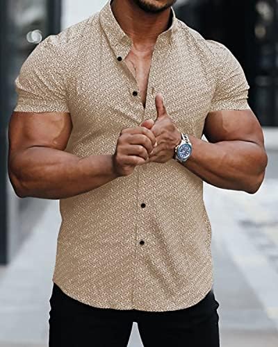 Мъжки спортни ризи, ежедневна употреба, намаляване, ризи с копчета, с къси ръкави и принтом на мускулите