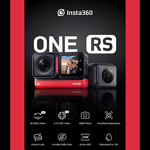 Insta360 ONE RS Twin Edition (помещение 360 + широка 4K) + SD карта SanDisk 64GB + Монопод + Гърдите колан + Главоболие каишка