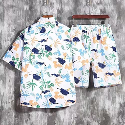 XJJZS Хавайски Плажна риза с цветя модел, Мъжка риза с къс ръкав, Комплект шорти (Цвят: C Размер: XL Код)