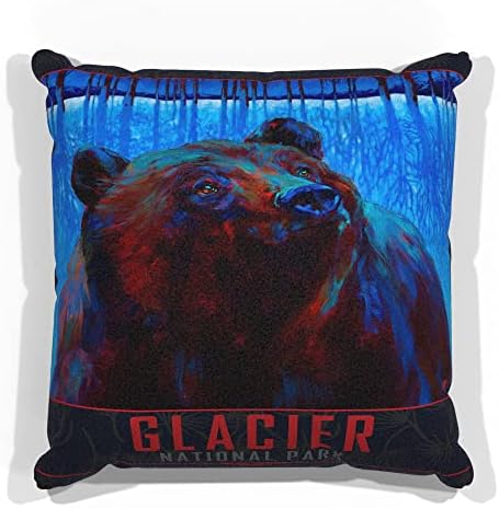 Мека мебел възглавница от изкуствена велур Glacier Winter Night Grizzly от изкуствен велур с картини с маслени бои на художника Kari Lehr