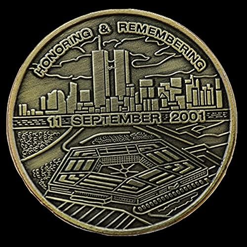 Почитая и помня Сувенири монета от 11 септември 2001 г. световният търговски център и никога не забравяйте Монета-разговор с бронзов покритие