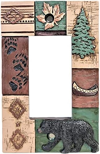 Горски Символи С Мечките Кану-Каяк Дървета Единични Завъртане На Ключа Стенни Хастар