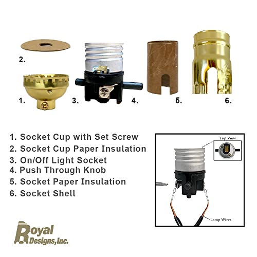 Royal Designs, Inc. Прониквайки Патронник за лампи с нажежаема жичка или led лампи, Покритие от полиран месинг, Комплект от 2