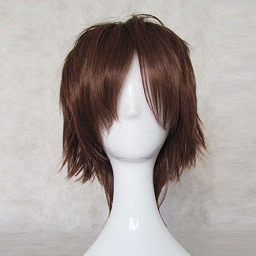 Хакуоки: Синсенгуми Китан Хейсуке Тодо Кафяв кратък перука за cosplay + безплатна шапка за перука