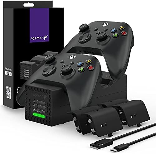 Зарядно устройство за контролер Fosmon Quad PRO 2, съвместимо с контролерите на Xbox Series X / S (не е за Xbox One / 360 / Elite 2), Двойна док-станция за зареждане с 4 акумулаторни батерии - Ч