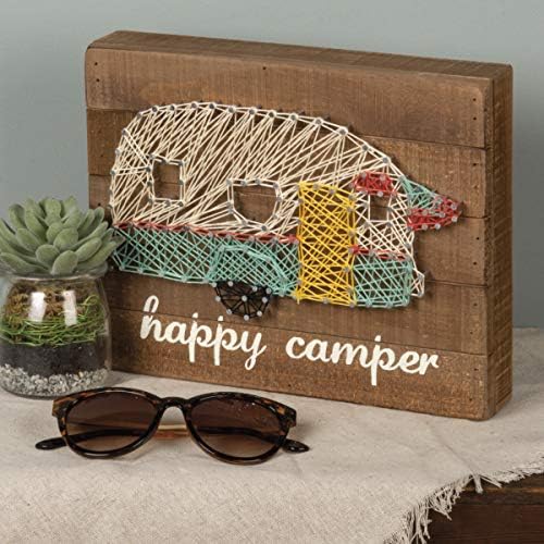 Примитиви от Туроф 30458 Стринг-Арт Дървена Табела за кутия 10 x 8, Happy Camper