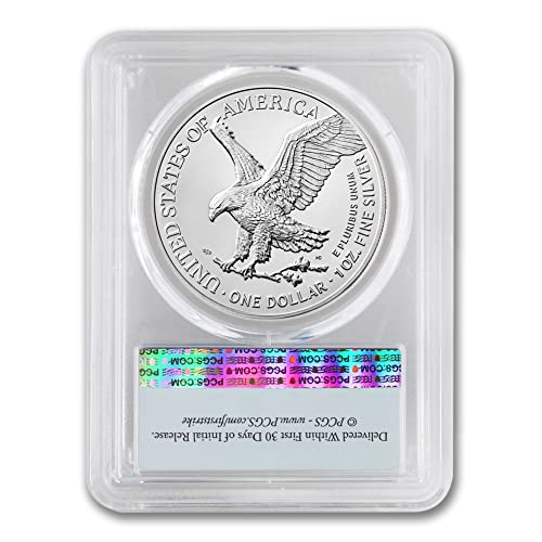 Монета с американски сребърен орел MS-70 тегло 1 унция 2023 г. (етикет с флага на първи удар) $ 1 бр. MS70