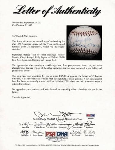 Красива бейзбол екип от 1957 г. All Star Game Подписа Договор с Мики Мэнтлом на PSA DNA COA - Бейзболни Топки С Автографи