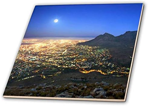 3. Пълната луна над града и Трапезария планината, Кейптаун, Южна Африка. - Керамични плочки, 8 инча (ct_208604_3)