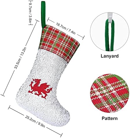Флаг на Уелс в Уелс Червен Дракон Коледни Чорапи с Лъскави Пайети Коледен Празник Камина Кмет на Вечерни Окачен Декор