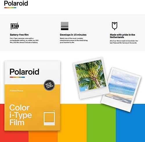 Фотоапарат непосредствена печат Polaroid Now 2-ро поколение I-Type + Цветен филм Polaroid за I-Type + Черен албум + Цветен