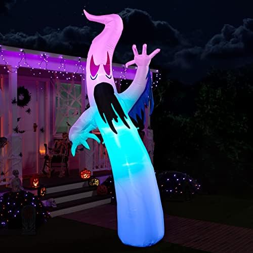Joiedomi 10 фута Хелоуин Надуваем Огромен Страшен Призрак с вградени светодиоди, Надуваем Призрак със Синя Лед светлина за Хелоуин Вечер