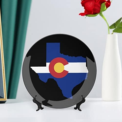 Флаг Колорадо, Тексас, Contour Печатна Декоративна Чиния от Костен Порцелан, Кръгли Чинии, плавателни съдове с Поставка за Домашния Офис,