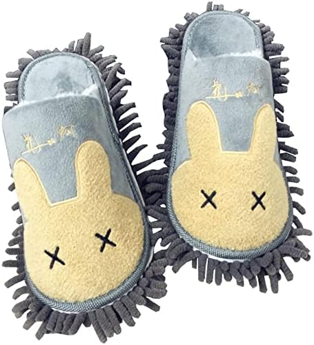 Почистващи Чехли Свалящ Обувки Въже За Миене на Пода Подметка От Микрофибър, Препарат За почистване на обувки От прах (Сив Заек)