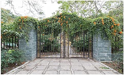Керамични държач за четка за зъби Ambesonne Fence, Железни врата в градината на къща, Заобиколен от цветя, Панорамен изглед към Пролетта