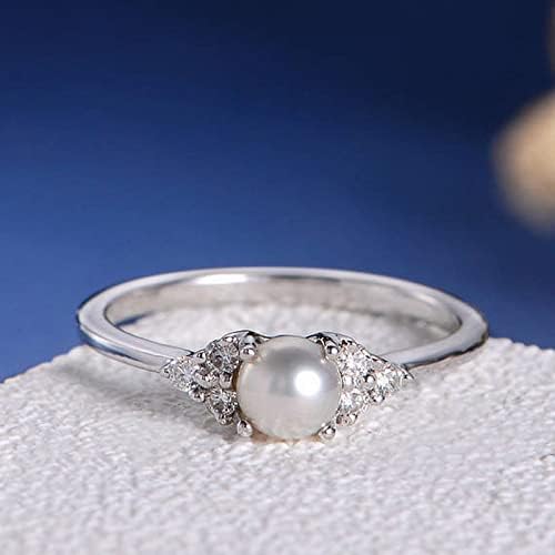 Комплект пръстени на палеца, женски пръстен с перли, инкрустированное диаманти, стилен пръстен, годежен пръстен, комплект пръстени (сребро,