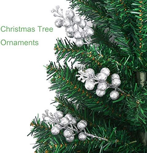 Домашно Сребристи Ягодоплодни Стъбла за украса на Коледната елха, 20 бр 7,8-Инчов Изкуствени Блестящи дърво коледна Щеки,