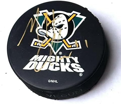 Мат Кълън подписа Хокей шайба с автограф на Anaheim Mighty Ducks Gold Ink COA - за Миене на НХЛ с автограф